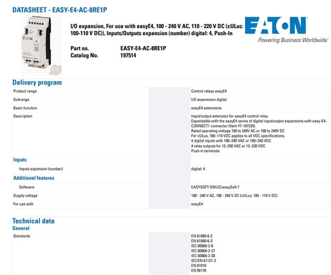 Kontaktbelastung 100-240 V Wechselstrom/Gleichstrom 4DI4RO Einschaltgeräte EASY-E4-AC-8RE1P DI/O Stromquelle
