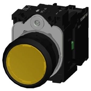 Vollständige Einheit Pushbutton SIRIUS ACT Momentane gelbe Kunststoffleuchte Flachknopf