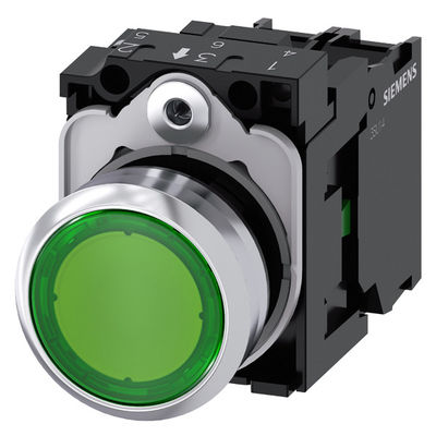 3SU1152-0AB40-1BA0 Grünes Metall glänzend beleuchtet Flachknopf Momentane SIRIUS ACT-Schaltfläche