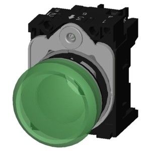 230V AC Grün SIRIUS ACT Vollkomplett-Einheit Pilot Leichtmetall glänzend beleuchtet glatte Linse Flush