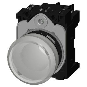 Weißes SIRIUS ACT Komplettgerät Pilotlicht 230V AC Metall glänzend mit glatter Linse Flush
