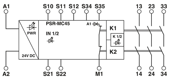 Schutzmerkmal PSR-MC45-3NO-1DO-24DC-SP Kopplungsrelais für industrielle Anwendungen