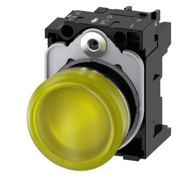 230 V Wechselstrom Metall glänzend gelb glatte Linse Flush SIRIUS ACT vollständige Einheit Pilotlicht