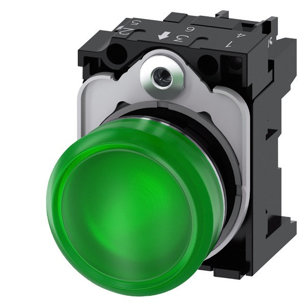 230V AC Grün SIRIUS ACT Vollkomplett-Einheit Pilot Leichtmetall glänzend beleuchtet glatte Linse Flush